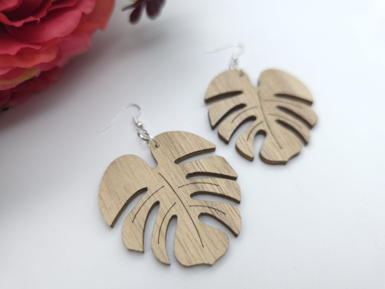 Preview: Monstera Blatt Holz Ohrringe Wood